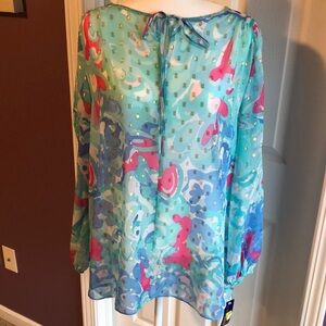 New Peter Nygard Sea side coral shell shirt blouse size 14 pink blue white green